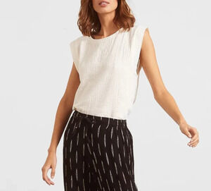 EILEEN FISHER Organic Cotton Voile Box Round Neck top White Pet M A009031